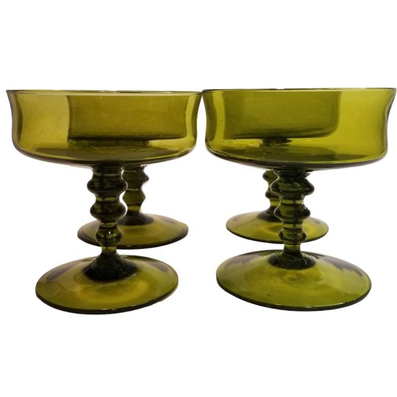 Champagne Tall Sherbet Glasses, Hand-Blown Olive Green Glass, Richmond by Colony - Picture 2 of 10